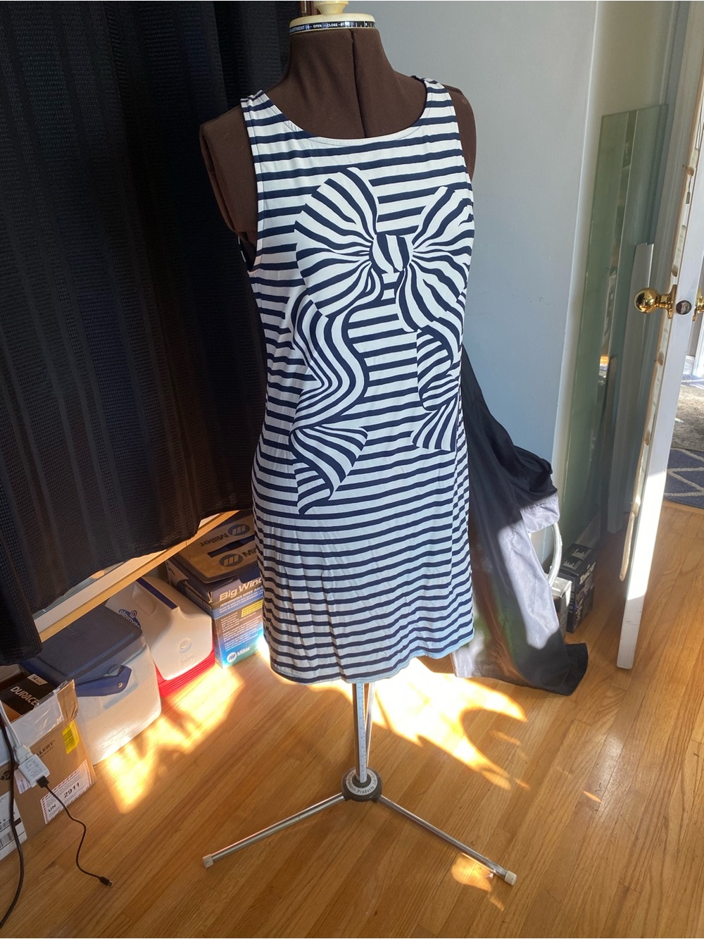 Kate Spade 3 piece Striped Navy and White Sleeveless Mini Dress with Graphic Bow